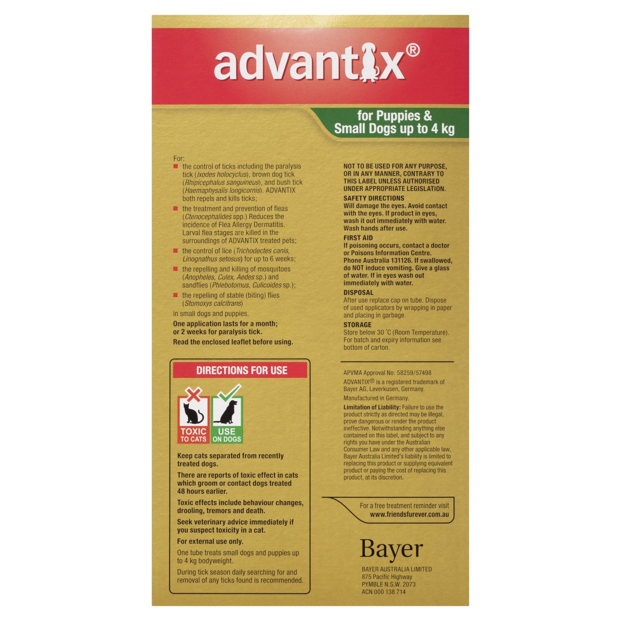 Advantix Fleas & Ticks For Puppies & Small Dogs Up To 4kg