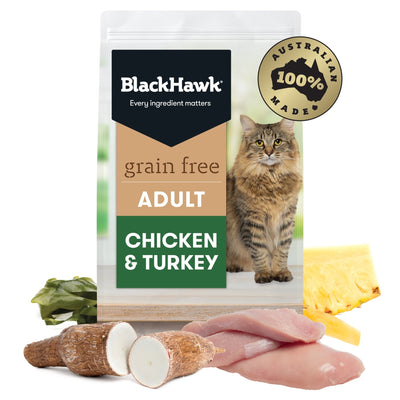 Black Hawk Grain Free Adult Cat Chicken & Turkey Dry Food - Just For Pets Australia
