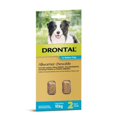 Drontal Allwormer Chewable Medium Dog up to 10kg - Just For Pets Australia