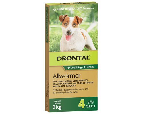 Drontal Allwormer Tablet Puppy & Small Dog up to 3kg 4 Pack