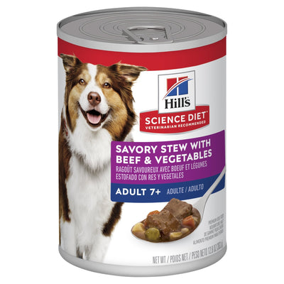 Hill's Science Diet Adult 7+ Savory Stew Beef & Vegetables Canned Dog Food, 363g, 12 Pack - Just For Pets Australia