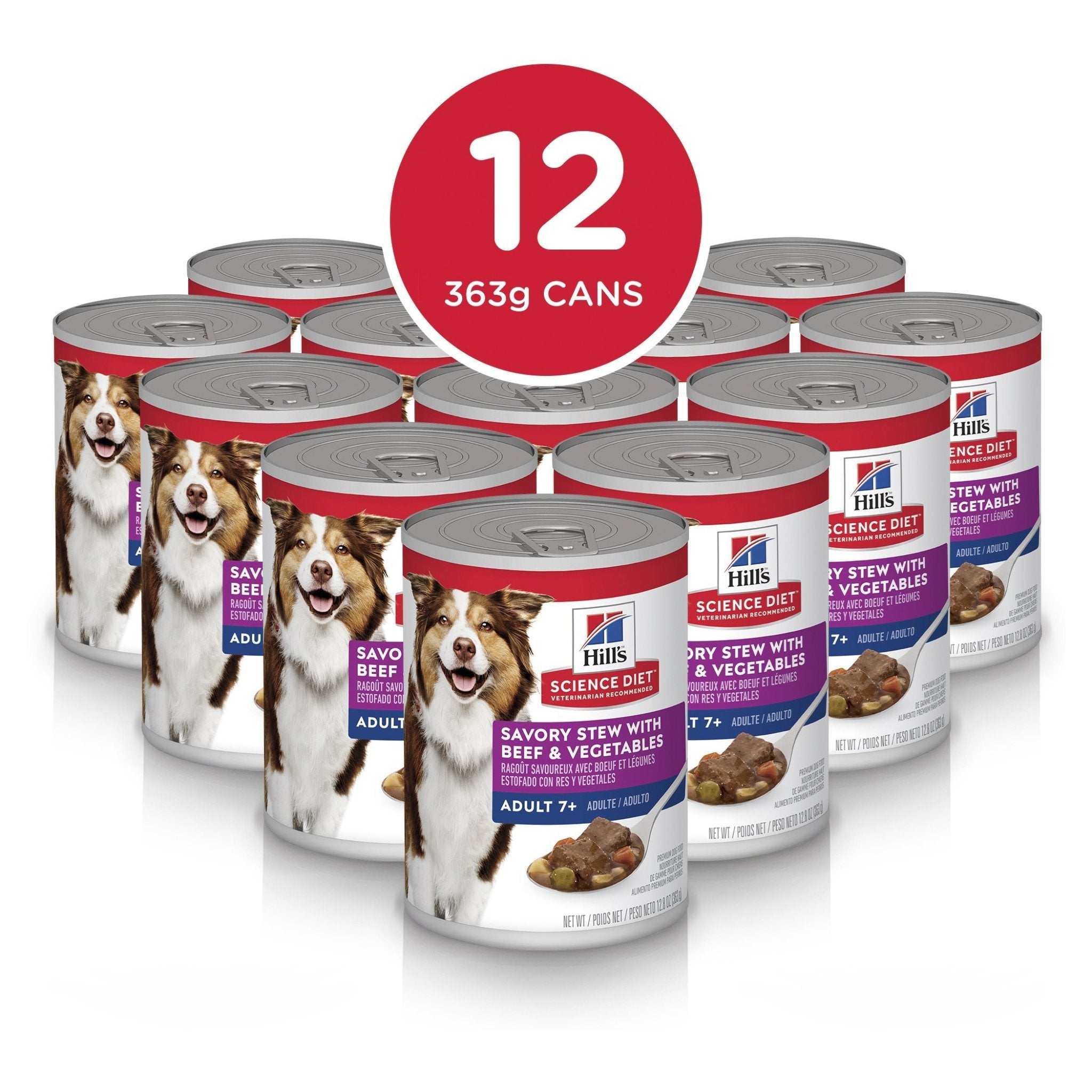 Hill's Science Diet Adult 7+ Savory Stew Beef & Vegetables Canned Dog Food, 363g, 12 Pack