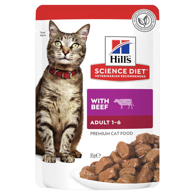 Hill's Science Diet Adult Beef Cat Food Pouches 12x85g - Just For Pets Australia