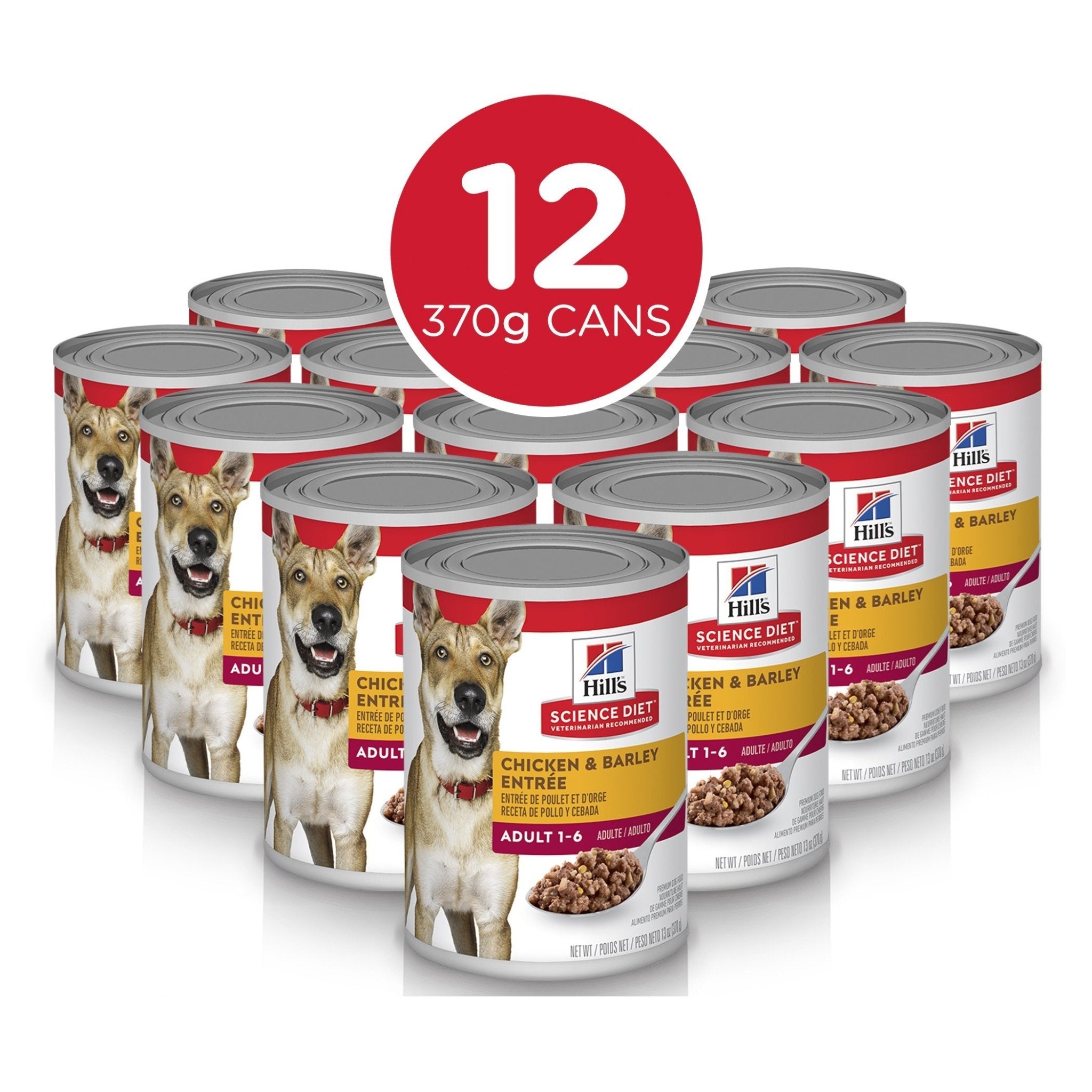 Hill's Science Diet Adult Chicken & Barley Entrée Canned Dog Food, 370g, 12 Pack