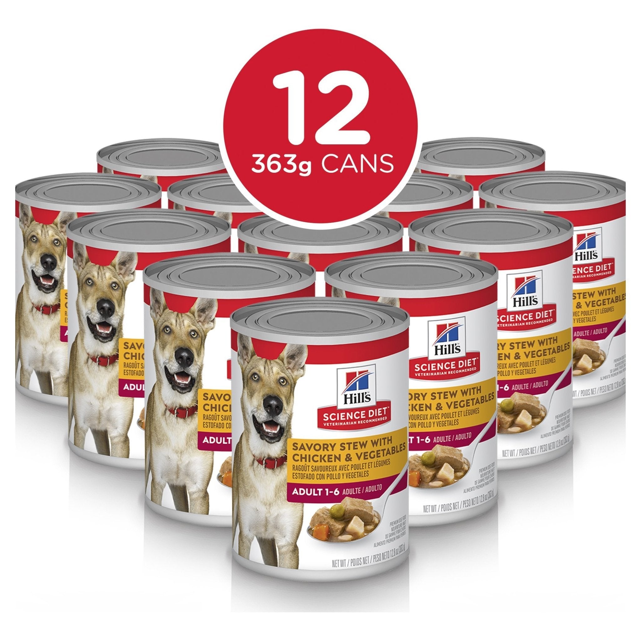 Hills Science Diet Adult Savory Stew Chicken & Vegetables Canned Dog Food, 363g, 12 Pack