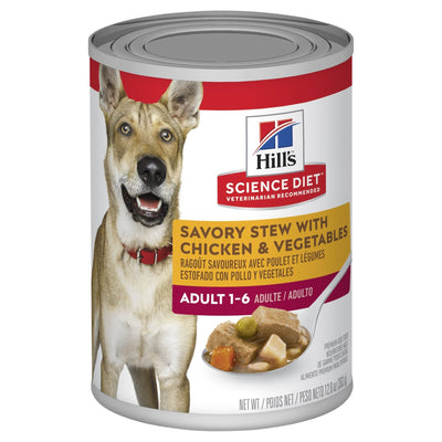 Hills Science Diet Adult Savory Stew Chicken & Vegetables Canned Dog Food, 363g, 12 Pack - Just For Pets Australia