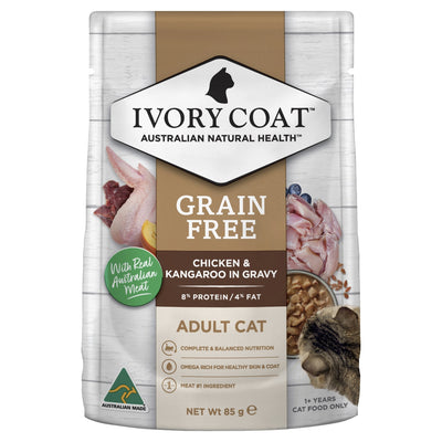 Ivory Coat Chicken & Kangaroo in Gravy Wet Cat Food, 12x85g - Just For Pets Australia
