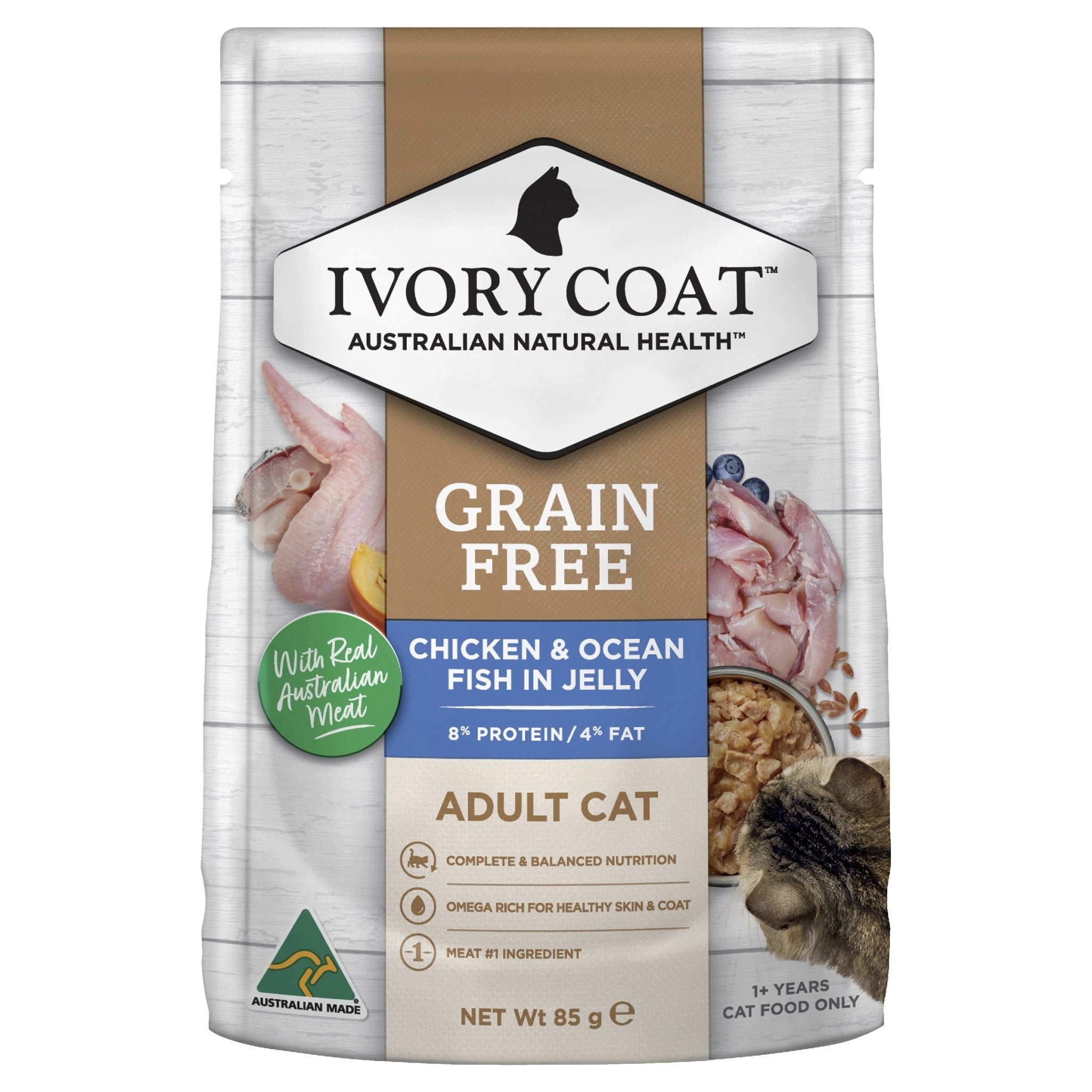 Ivory Coat Grain Free Chicken & Ocean Fish in Jelly Wet Cat Food, 12x85g