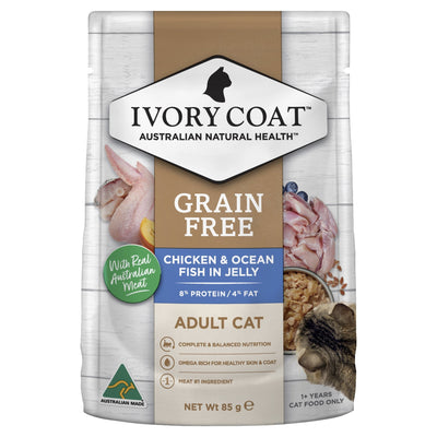 Ivory Coat Chicken & Ocean Fish in Jelly Wet Cat Food, 12x85g - Just For Pets Australia