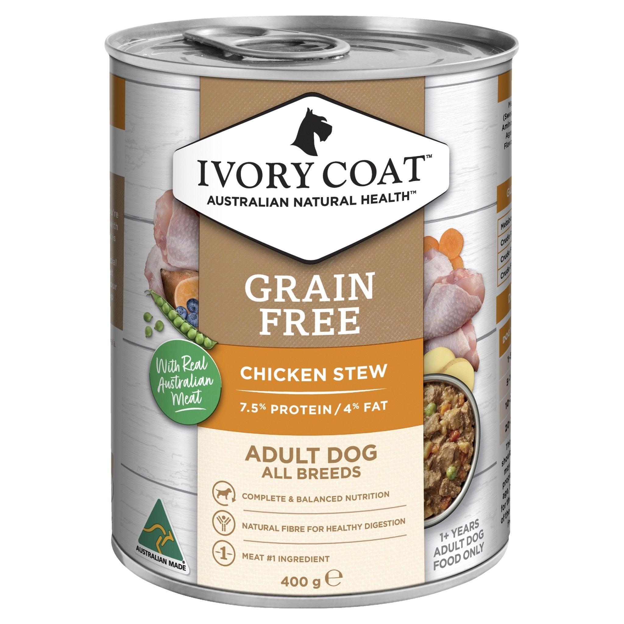 Ivory Coat Grain Free Adult Wet Dog Food Chicken Stew 12x400g