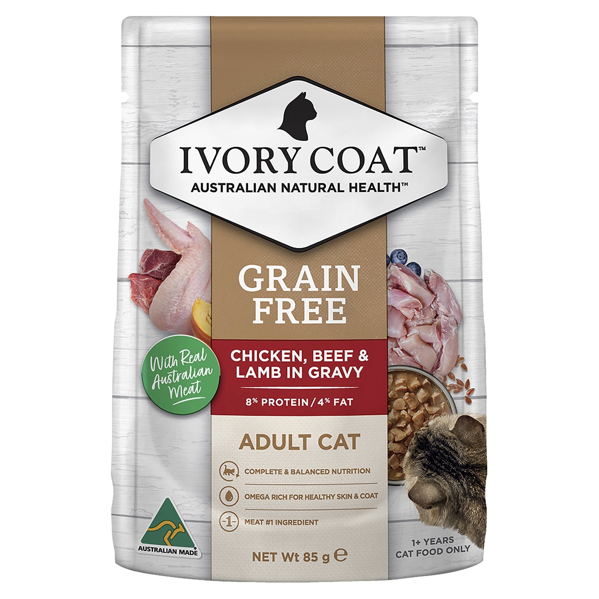 Ivory Coat Grain Free Beef & Lamb in Gravy Wet Cat Food, 12x85g