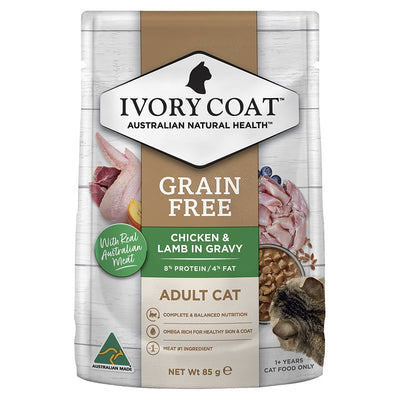 Ivory Coat Grain Free Chicken & Lamb in Gravy Wet Cat Food, 12x85g - Just For Pets Australia