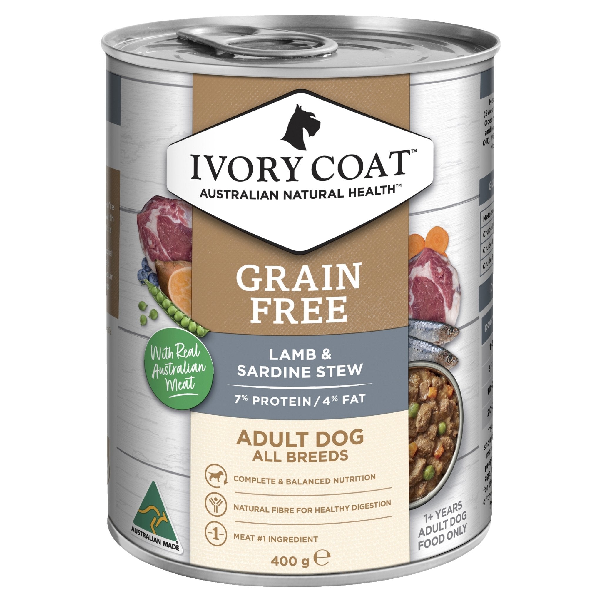 Ivory Coat Lamb and Sardine Stew Grain Free Wet Dog Food 12x400g