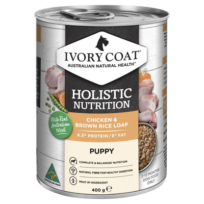Ivory Coat Puppy Chicken & Brown Rice Loaf Wet Dog Food 12x400g - Just For Pets Australia