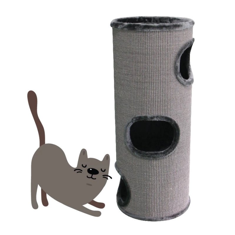 Kazoo Kitty Peek-a-boo Tunnel Charcoal Plush & Grey Sisal