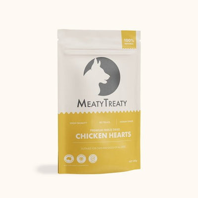 Meaty Treaty Freeze Dried Australian Chicken Hearts Cat & Dog Treats 100g - Just For Pets Australia