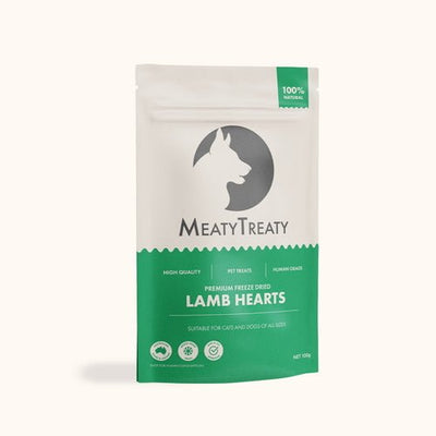 Meaty Treaty Freeze Dried Australian Lamb Hearts Cat & Dog Treats 100g - Just For Pets Australia